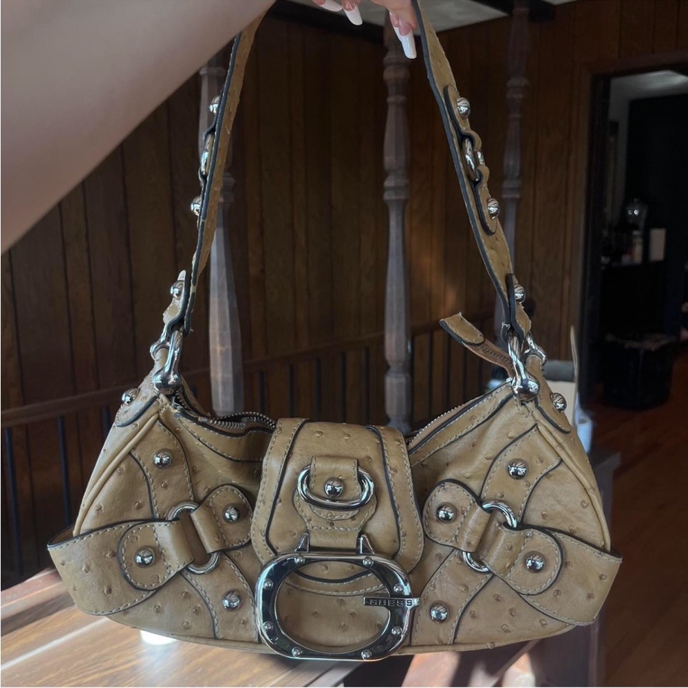 Guess Yellow Shoulder Bag with Silver Accents - Picture 2 of 6